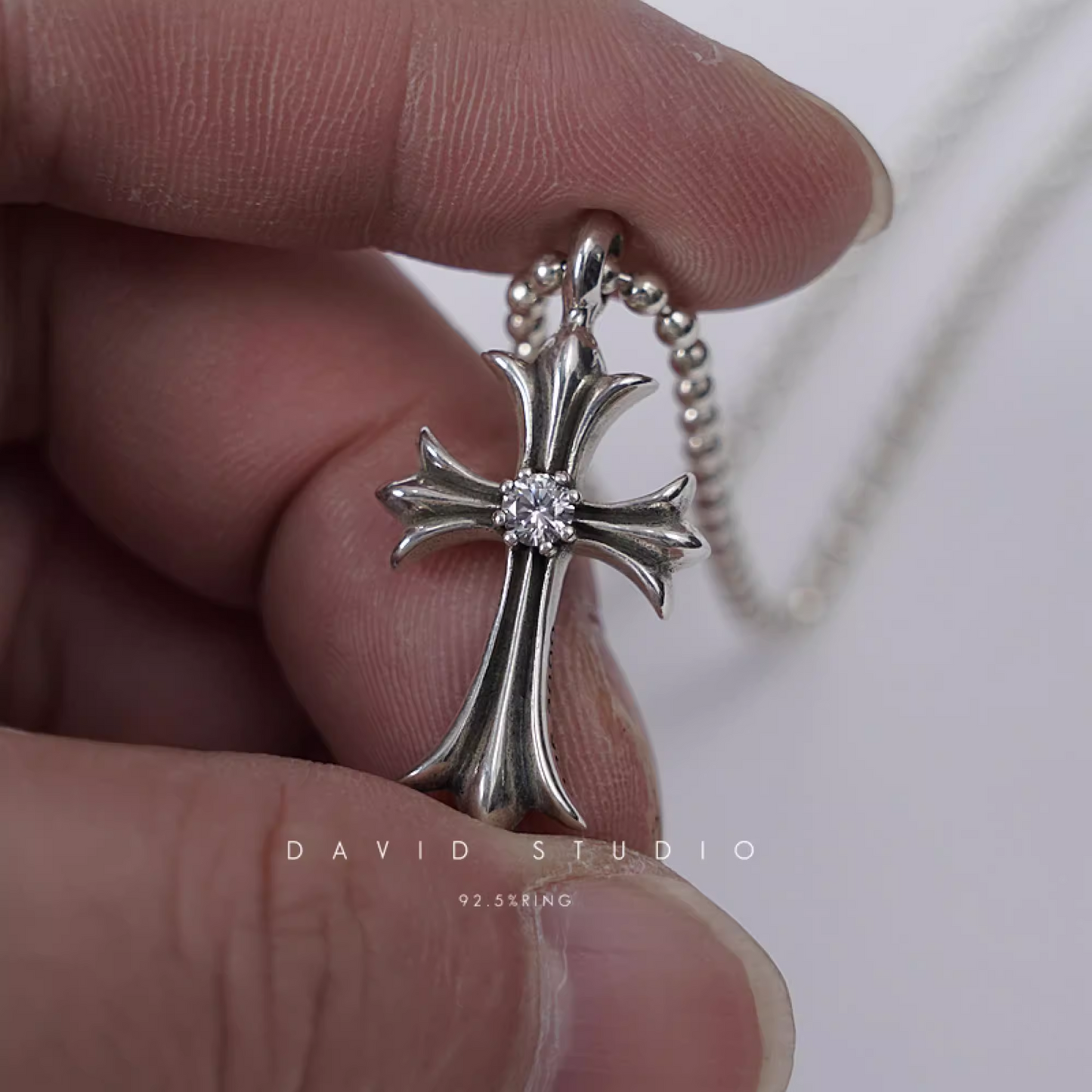 Chrome Hearts Small Cross Charm Necklace with Diamonds – Ball Chain