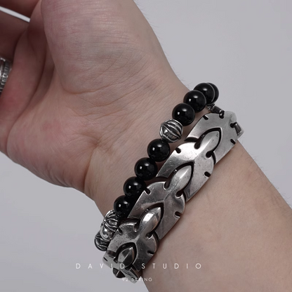 Chrome Hearts Onyx Bead Bracelet 8MM (8 Silver Beads)