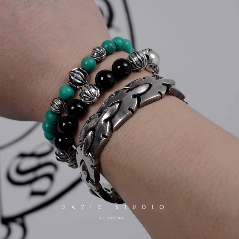 Chrome Hearts Turquoise Bead Bracelet 8MM (4 Silver Beads)