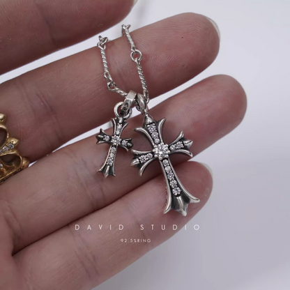 Chrome Hearts Small Cross and Babyfat Charm Necklace with Diamonds – Twist Chain