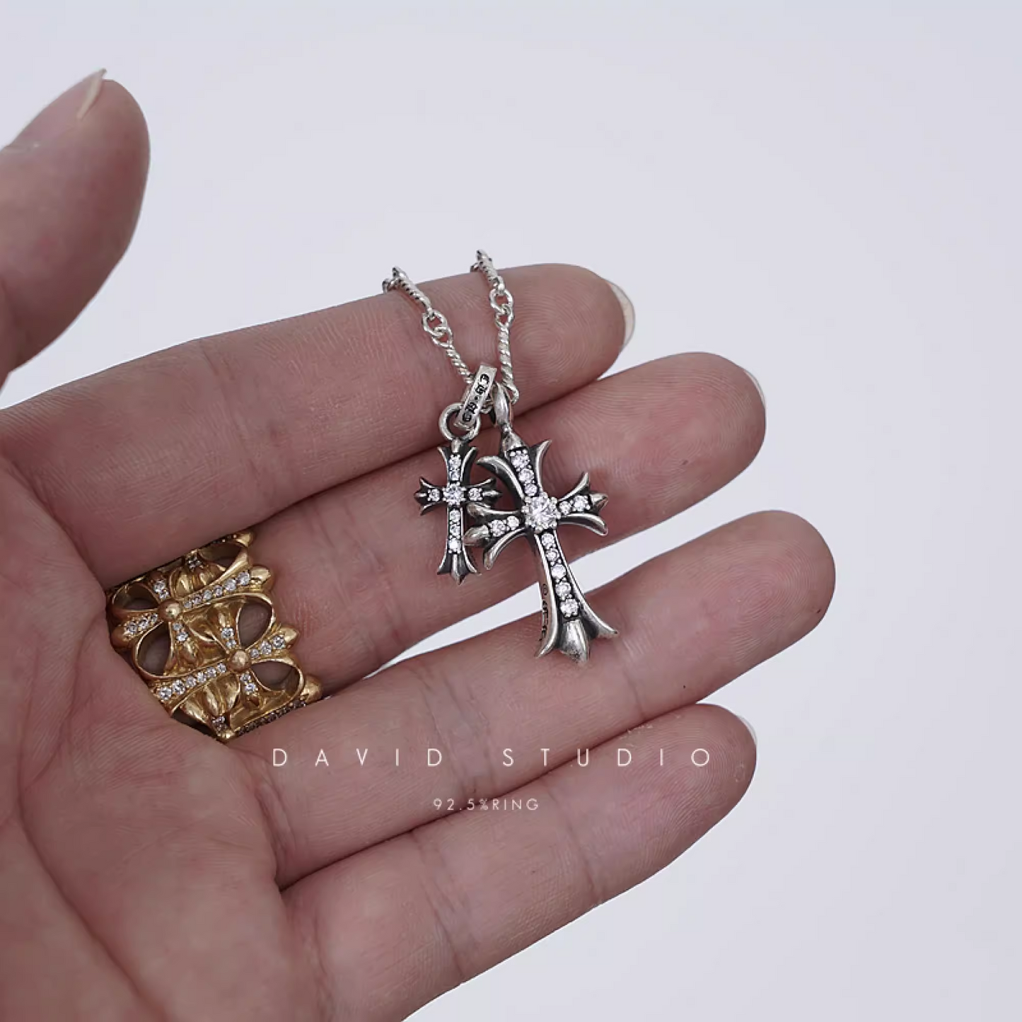 Chrome Hearts Small Cross and Babyfat Charm Necklace with Diamonds – Twist Chain