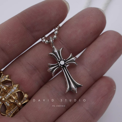 Chrome Hearts Small Cross Charm Necklace with Diamonds – Ball Chain