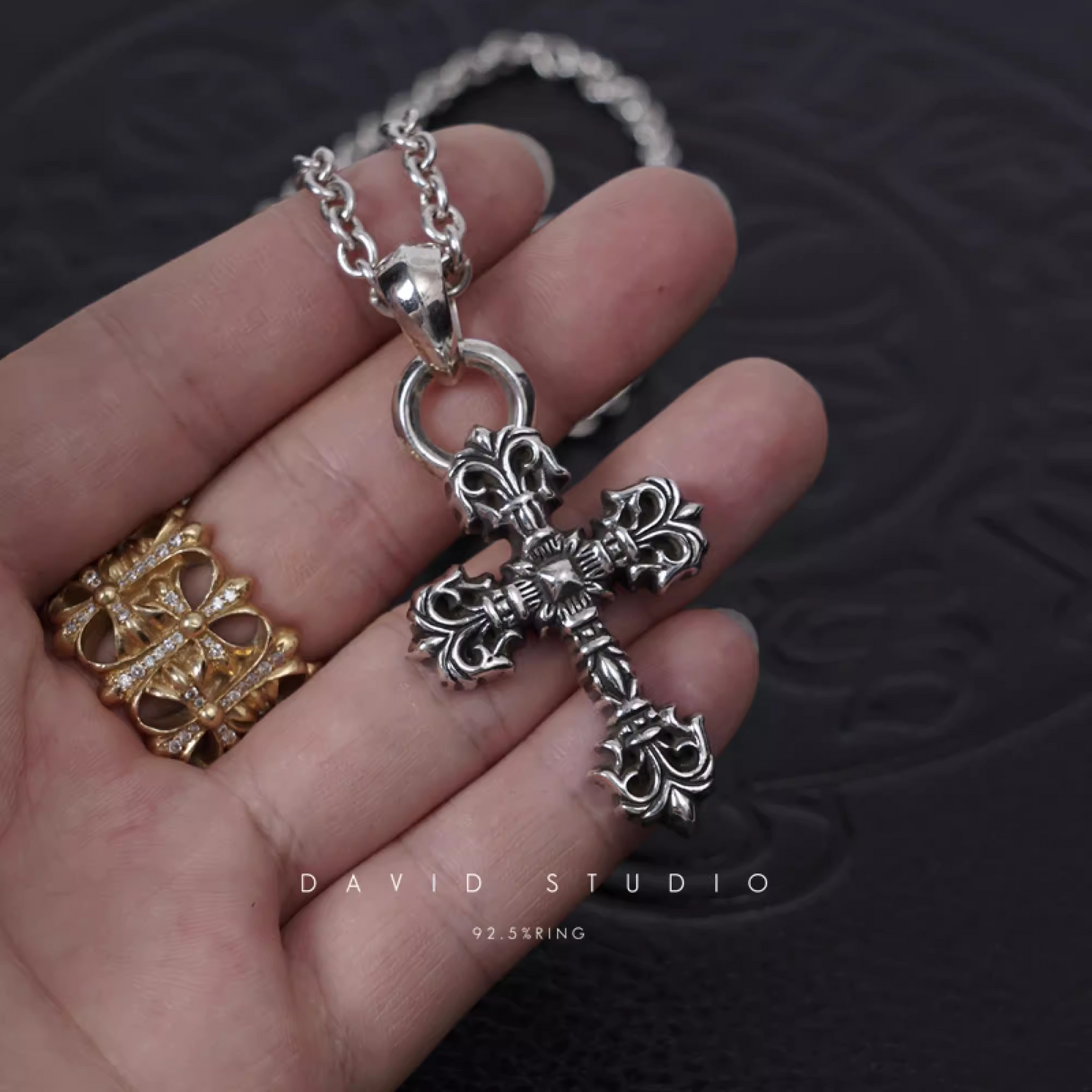 Chrome Hearts XS Filigree Cross Pendant With Bail – Roll Chain