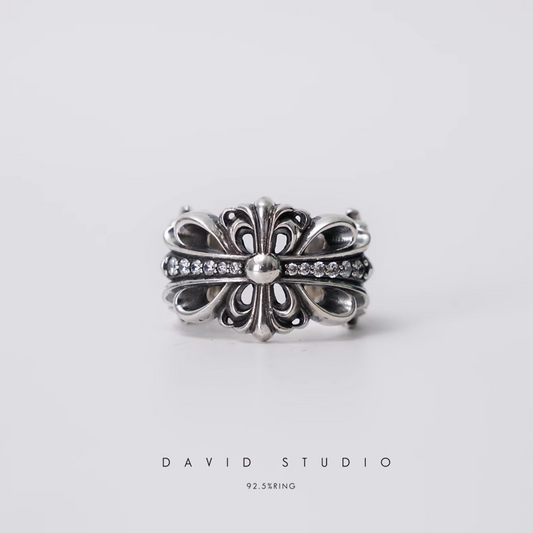 Chrome Hearts Double Floral Ring With White Diamonds