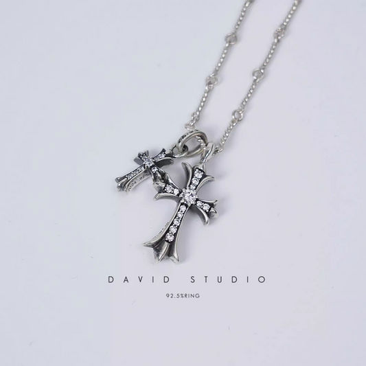 Chrome Hearts Small Cross and Babyfat Charm Necklace with Diamonds – Twist Chain