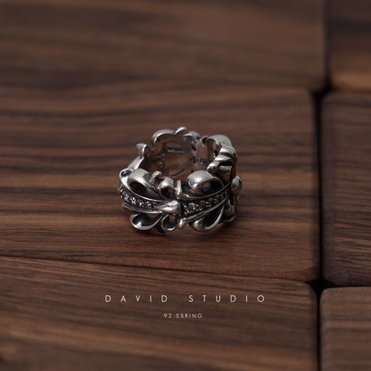 Chrome Hearts Double Floral Ring With White Diamonds