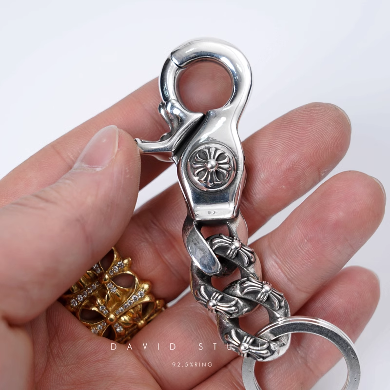 Chrome Hearts Fancy Link Key Chain With Double Cross And Dagger Key Ring