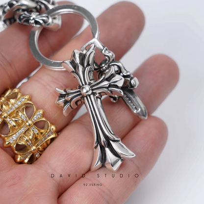 Chrome Hearts Fancy Link Key Chain With Double Cross And Dagger Key Ring