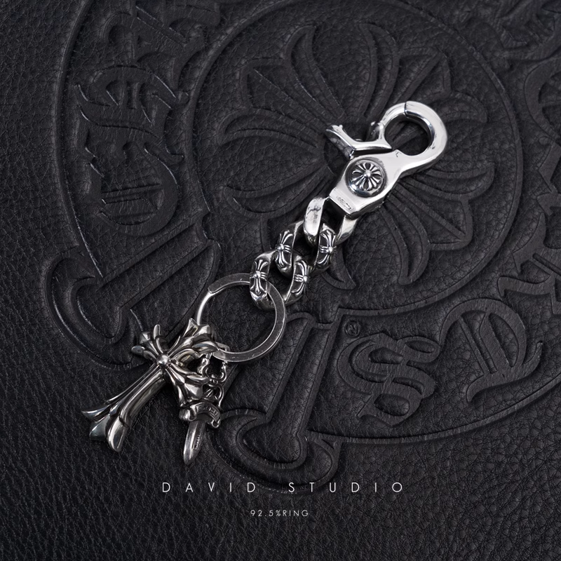 Chrome Hearts Fancy Link Key Chain With Double Cross And Dagger Key Ring