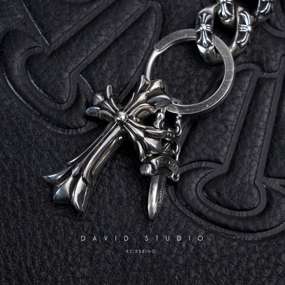 Chrome Hearts Fancy Link Key Chain With Double Cross And Dagger Key Ring