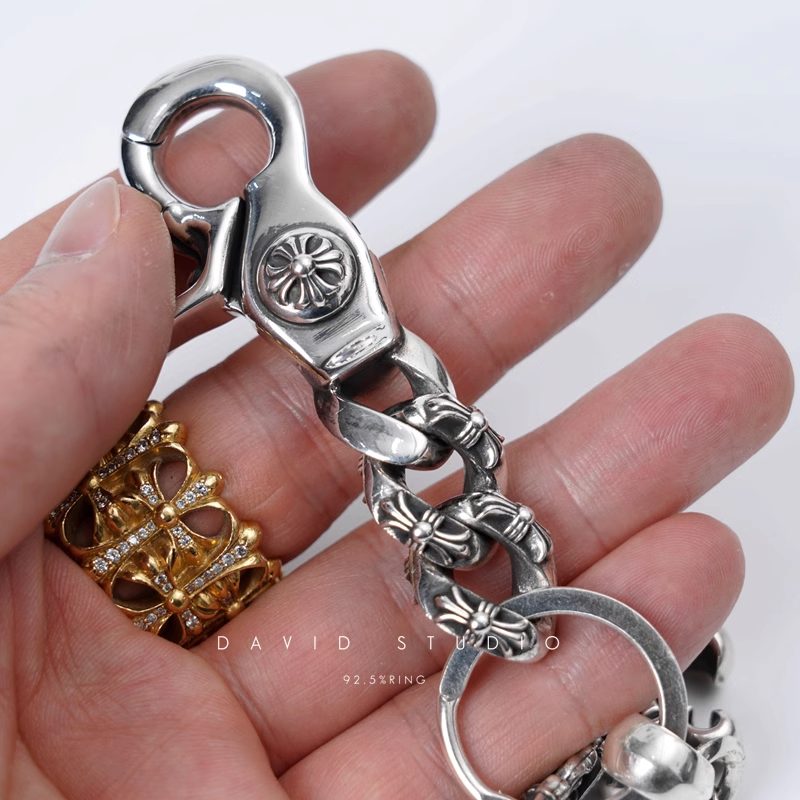 Chrome Hearts Fancy Link Key Chain With BS Fleur And Dagger Key Ring