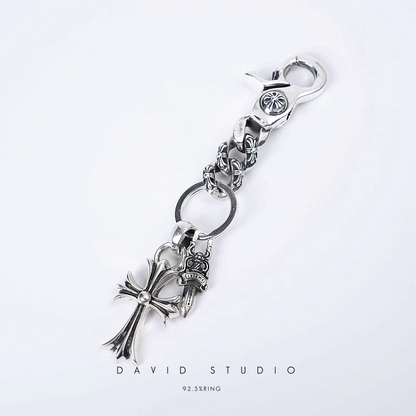 Chrome Hearts Fancy Link Key Chain With Cross And Dagger Key Ring