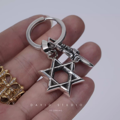 Chrome Hearts Star Of David And Dagger Key Ring