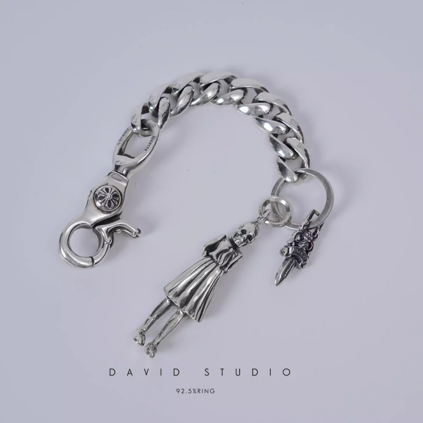 Chrome Hearts 9 Link Key Chain With Foti Skippy And Dagger Key Ring