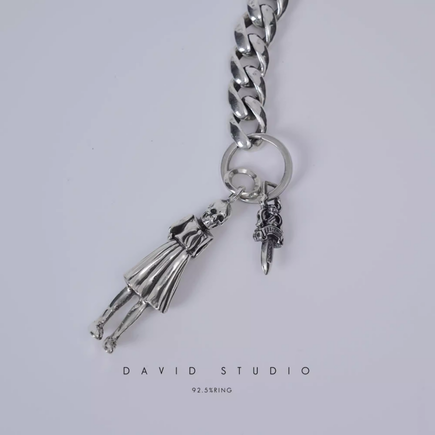 Chrome Hearts 9 Link Key Chain With Foti Skippy And Dagger Key Ring