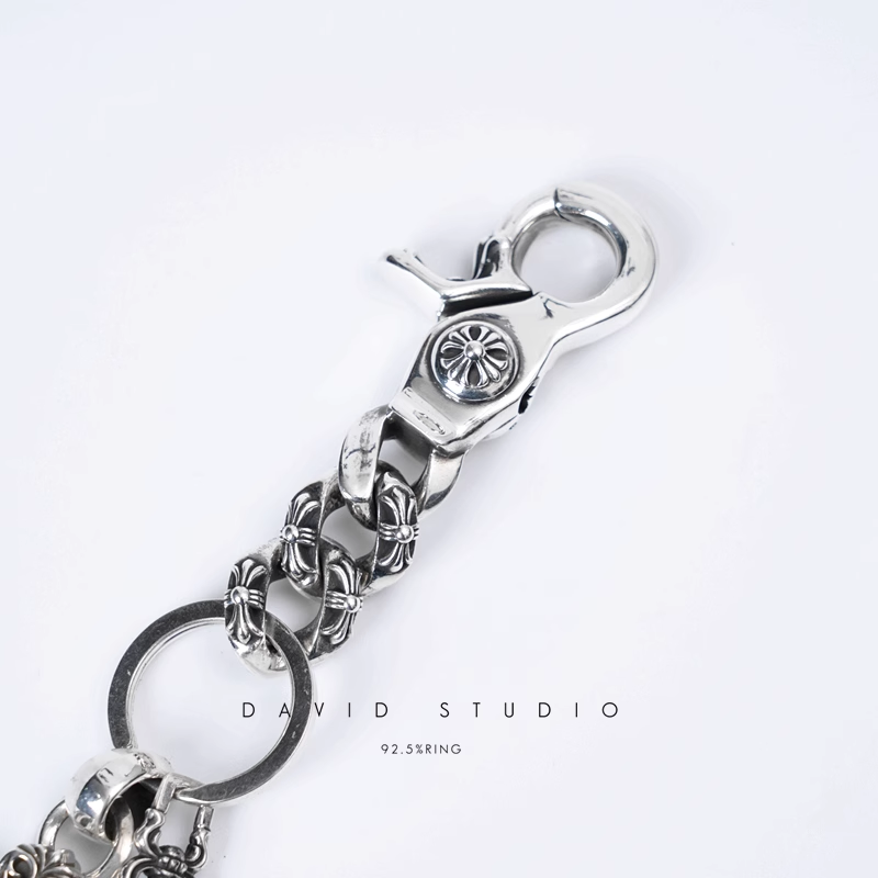 Chrome Hearts Fancy Link Key Chain With XS Filigree Cross And Dagger Key Ring