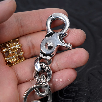 Chrome Hearts Fancy Link Key Chain With XS Filigree Cross And Dagger Key Ring