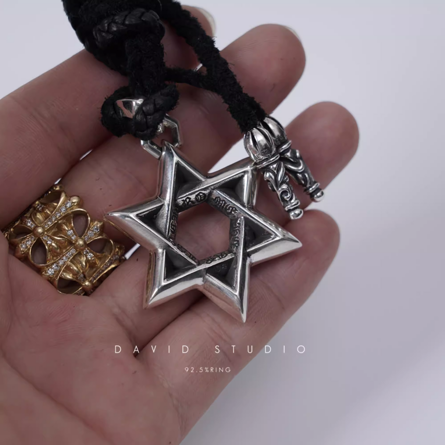 Chrome Hearts Large Star OF David Pendant – Leather