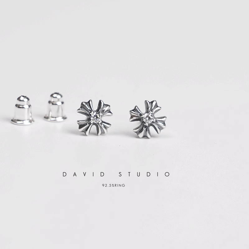 Chrome Hearts CH Plus Stud Earrings With Diamonds