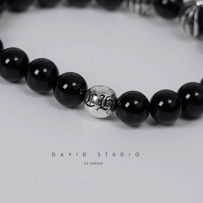 Chrome Hearts Onyx Bead Bracelet 8MM (4 Silver Beads)