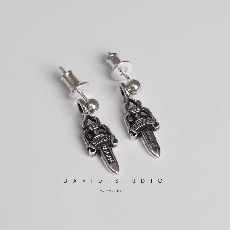 Chrome Hearts Dagger Drop Earring With Diamond