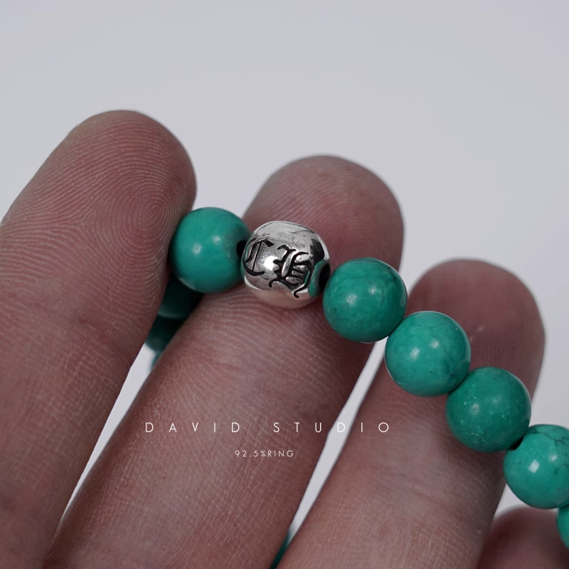 Chrome Hearts Turquoise Bead Bracelet 8MM (4 Silver Beads)