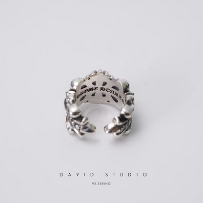 Chrome Hearts Double Floral Ring With White Diamonds