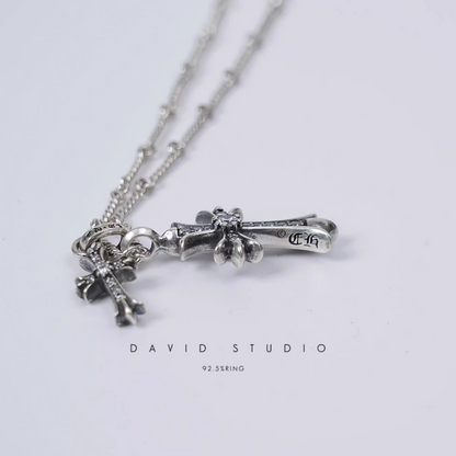 Chrome Hearts Small Cross and Babyfat Charm Necklace with Diamonds – Twist Chain