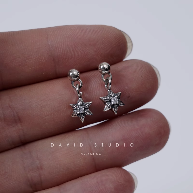 Chrome Hearts Cut Out Star Earring With Diamonds