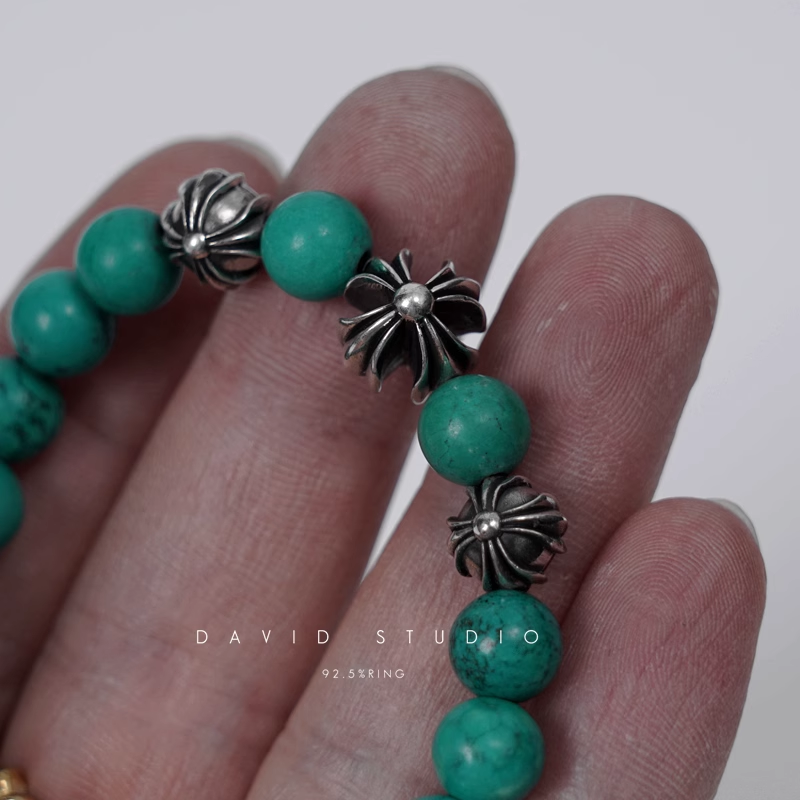 Chrome Hearts Turquoise Bead Bracelet 8MM (4 Silver Beads)