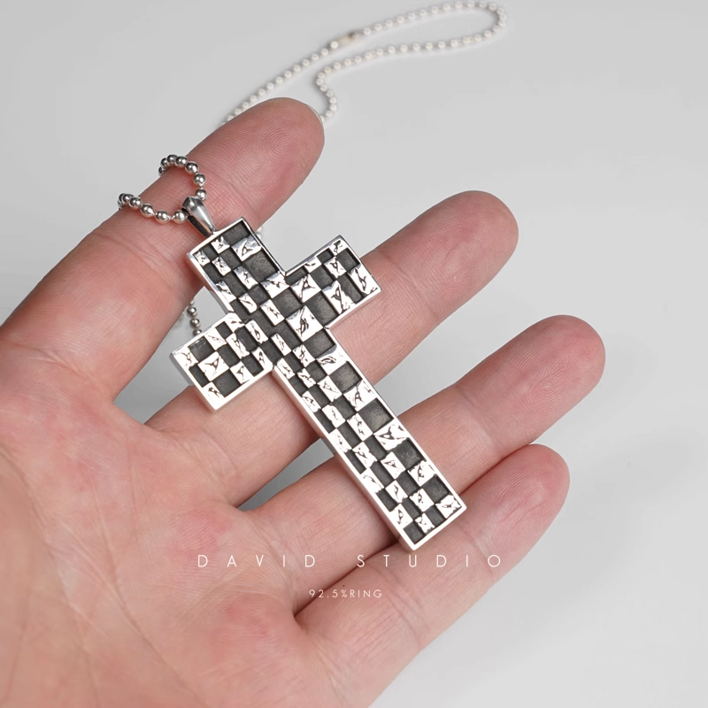 Chrome Hearts Chessboard Cross Pendant – Ball Chain