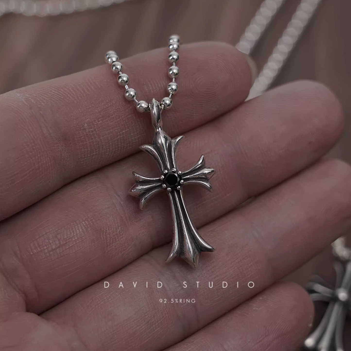 Chrome Hearts Small Cross Charm Necklace with Diamonds – Ball Chain