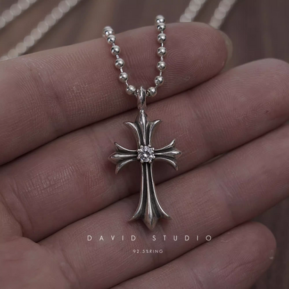 Chrome Hearts Small Cross Charm Necklace with Diamonds – Ball Chain