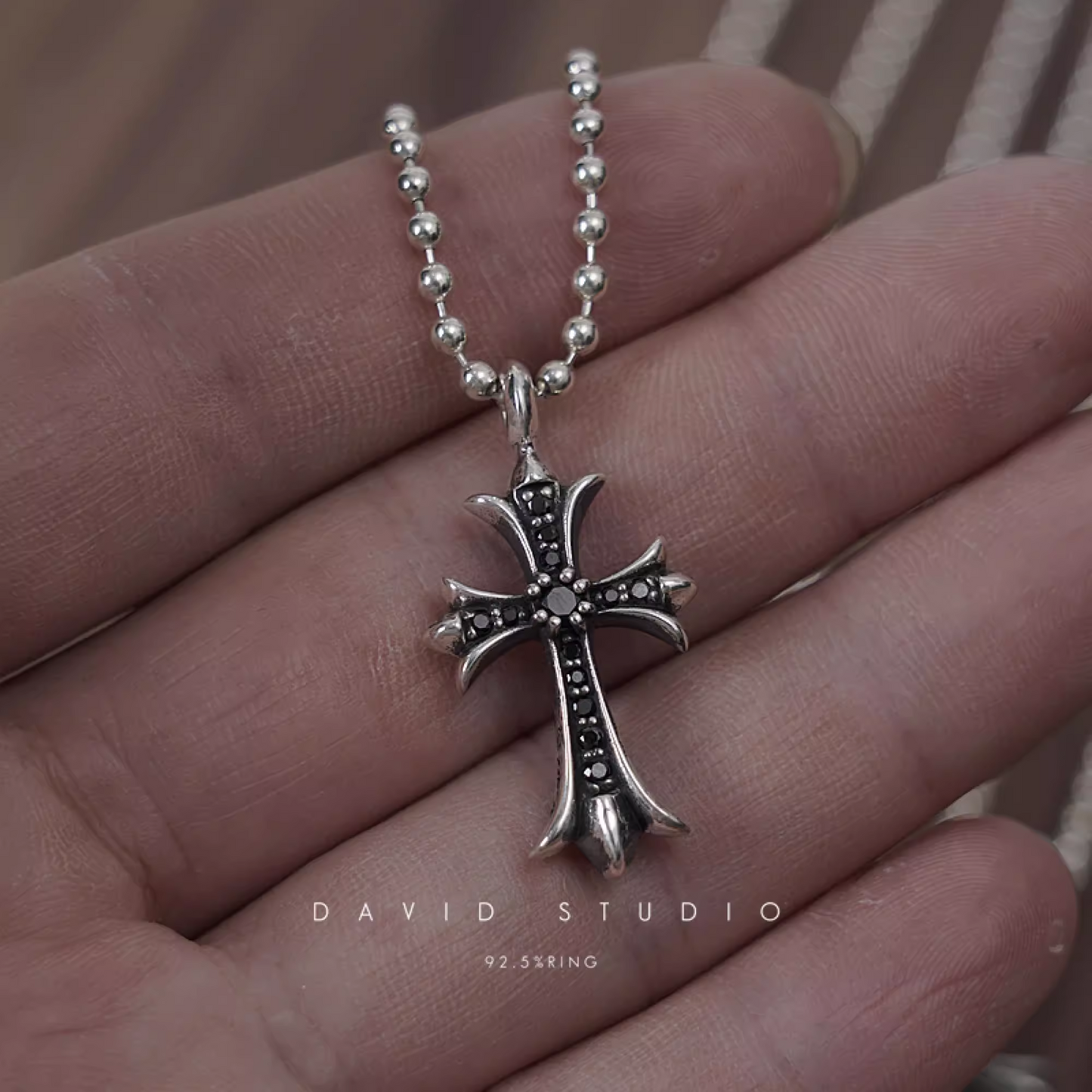 Chrome Hearts Small Cross Charm Necklace with Diamonds – Ball Chain